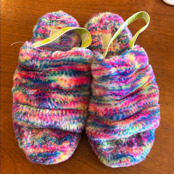 UGG Other - UGG Fluffy Rainbow Slippers youth size 6 EU 38